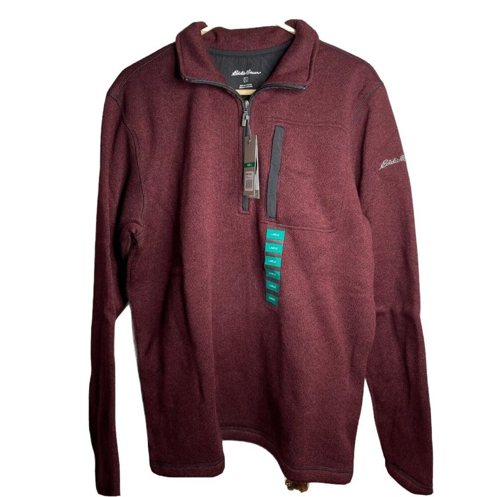 Eddie Bauer Mens Sweater Fleece 1/4 Zip Pullover Size L Burgundy Red New